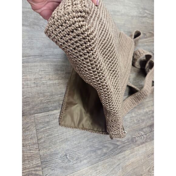 The SAK Bag Crochet Taupe Messenger Bag Flap Front Organizer pockets Purse Woven - Picture 5 of 7